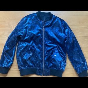 Velour velvet blue bomber zip jacket medium (m)